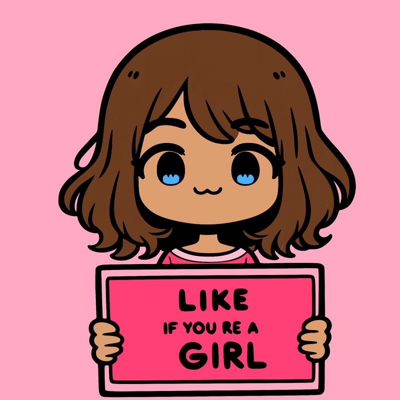 a cute girl holding a sign that says like if you’re a girl