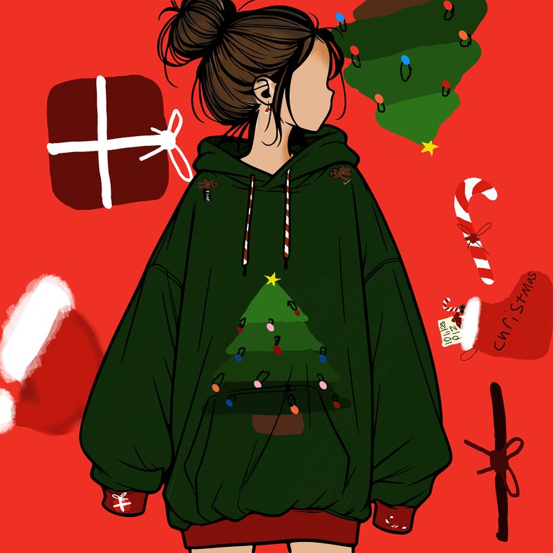 realistic girl with a oversized sweatshirt on and a bun