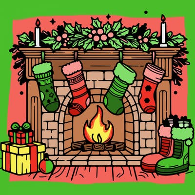 christmas fireplace with  stockings