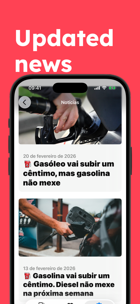 PortuGAS - Fuel Prices PT - Schermata dell'iPhone che mostra notizie sui prezzi del carburante e aggiornamenti sull'energia per il Portogallo