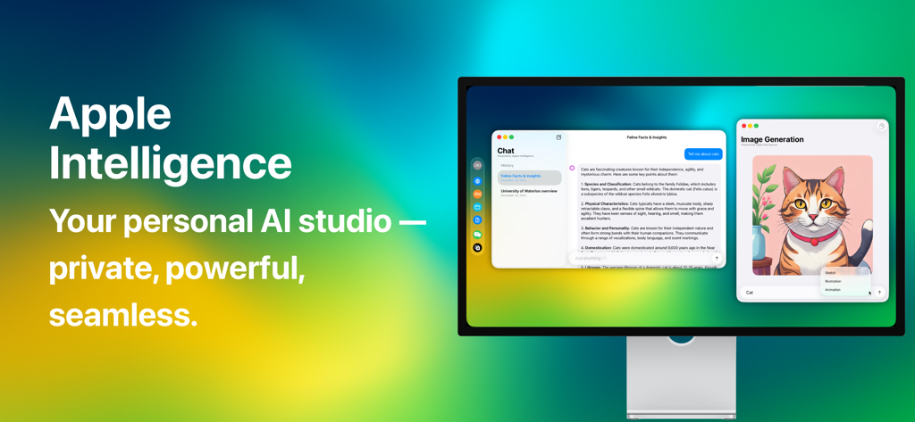 A desktop monitor showing the infiniteX2P interface with multiple windows for AI chat and image generation