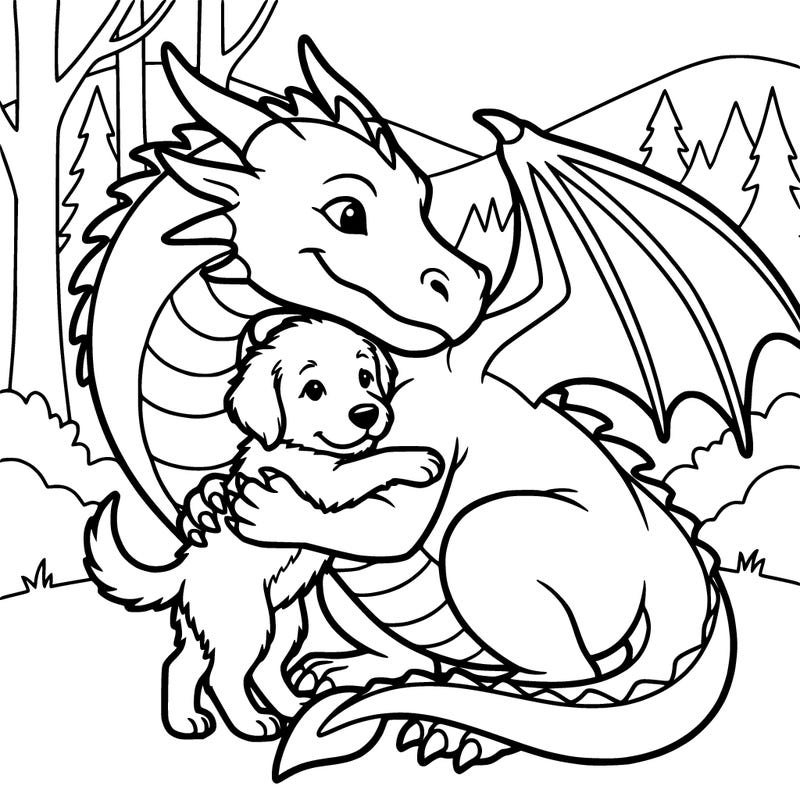 dragon and puppy huging