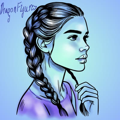 woman with single braids realistic