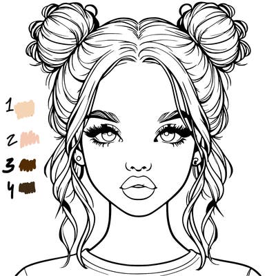 realistic girl with two buns in hair and lips