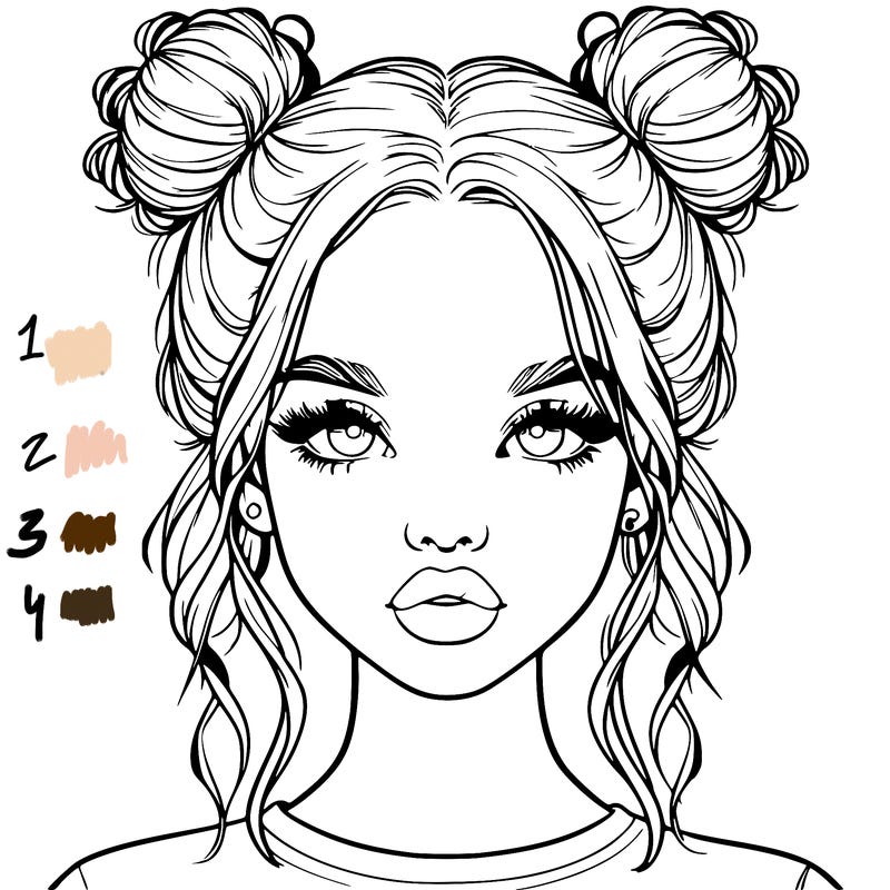 realistic girl with two buns in hair and lips