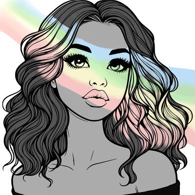 realistic girl with wavy hair and lips