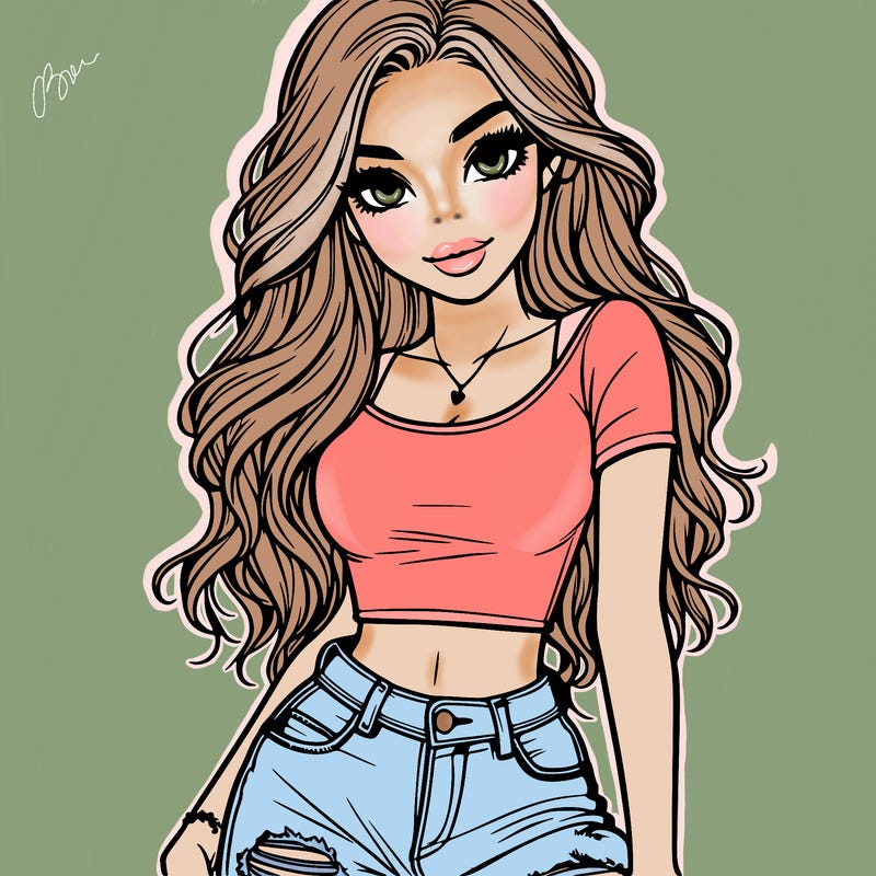 beautiful girl in crop tshirt and ripped denim realistic