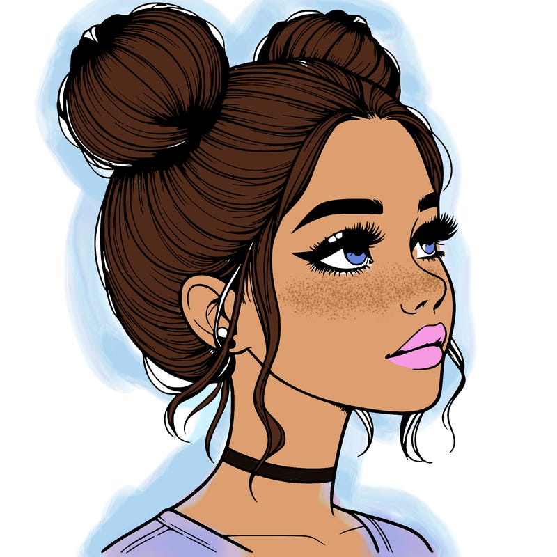 realistic girl with buns on the top of her head