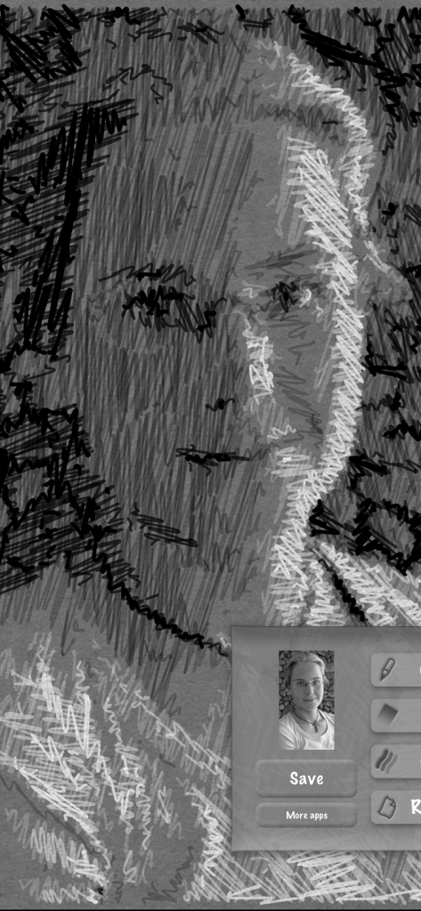 A detailed digital pencil sketch of a womans face created with the SketchMee app