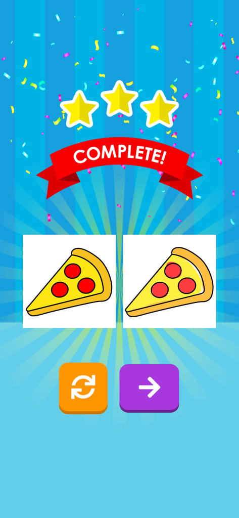 Mix & Paint - Level complete screen in Mix and Paint showing three stars for a painted pizza slice