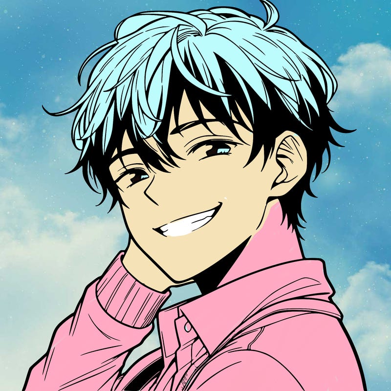 manga, boy grinning, handsome