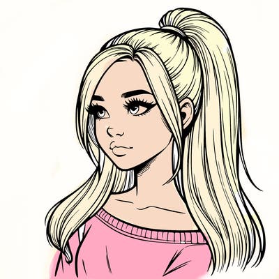 realistic girl with a high ponytail