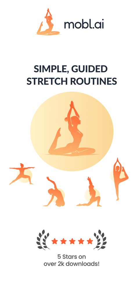 Stretch Reminder AI & Pilates - Mobile app screen for Stretch Reminder featuring various pilates and yoga pose silhouettes with the headline Simple Guided Stretch Routines
