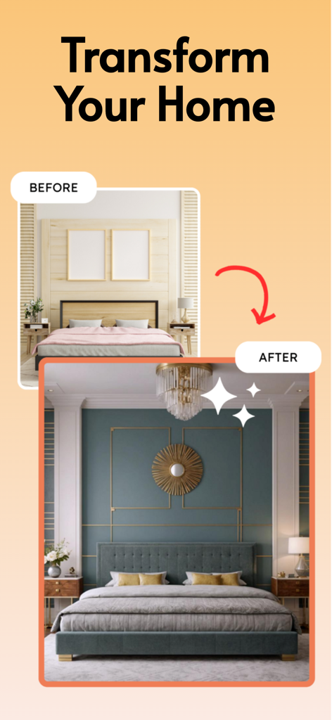 Comparación de antes y después de la transformación de un dormitorio utilizando Interior AI