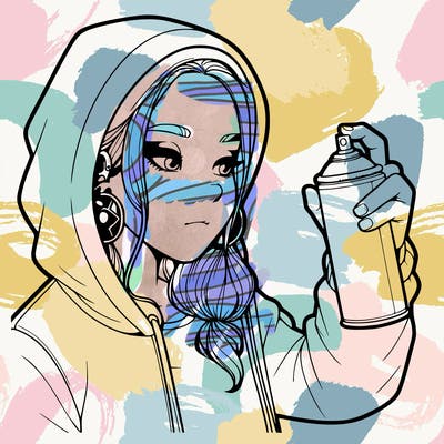 a realistic girl, spray painting