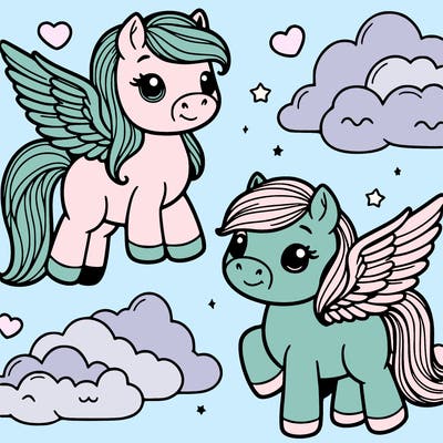 cute horses with wings in the sky