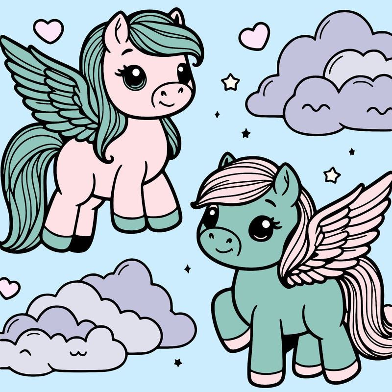 cute horses with wings in the sky