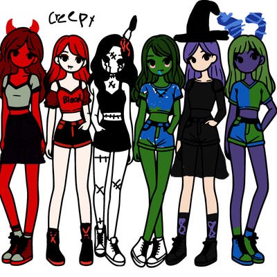 a group of girls wearing crop tops and shorts