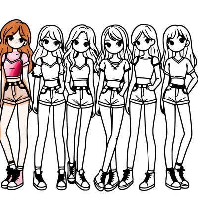 a group of girls wearing crop tops and shorts