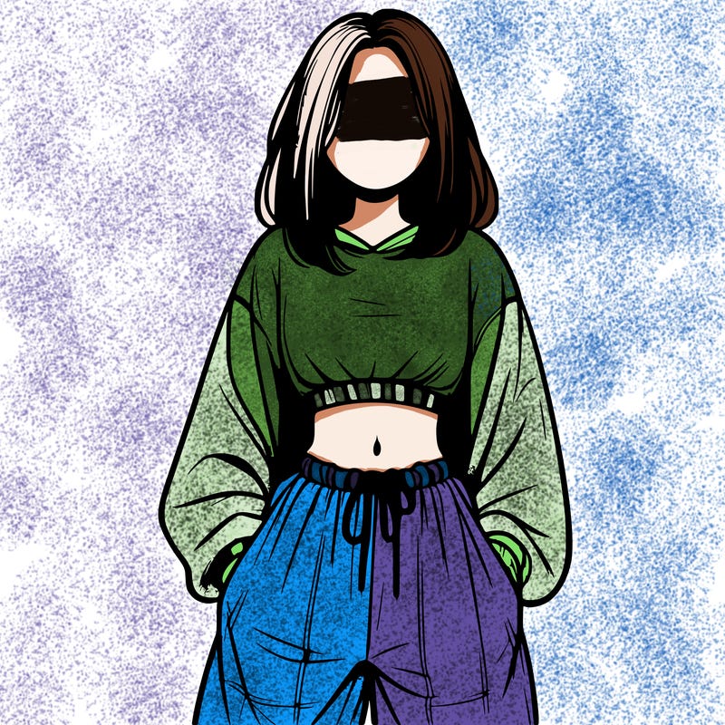 realistic girl faceless with baggy pants and a crop top