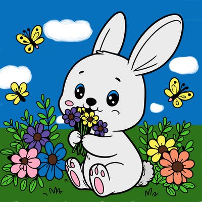 rabbit eating flowers