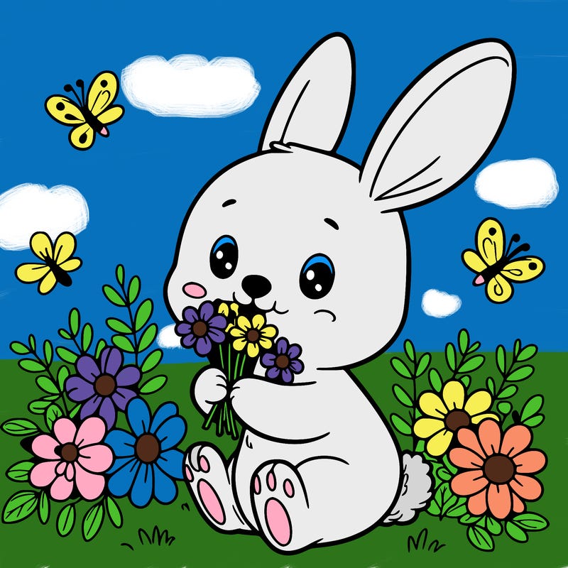 rabbit eating flowers
