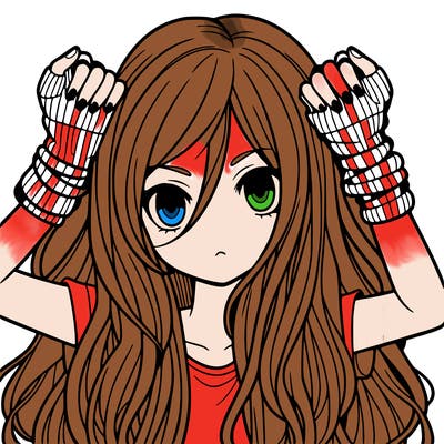 long haired girl with fingerless gloves