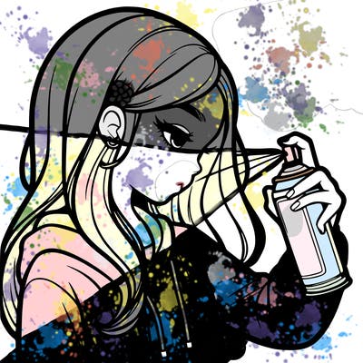 a realistic girl spray painting
