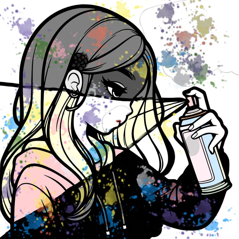 a realistic girl spray painting