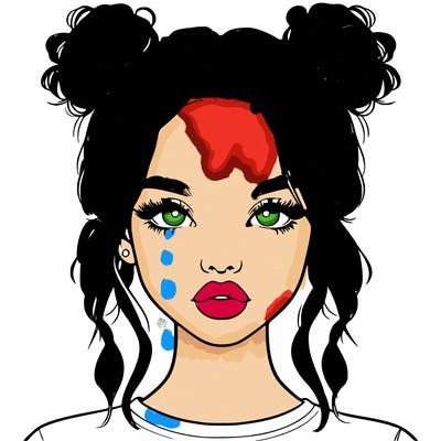 realistic girl with two buns in hair and lips