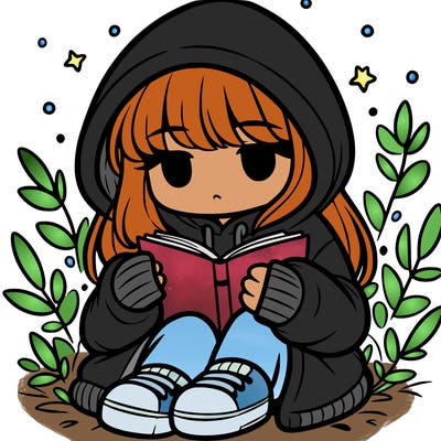 girl in oversized hoodie reading a book