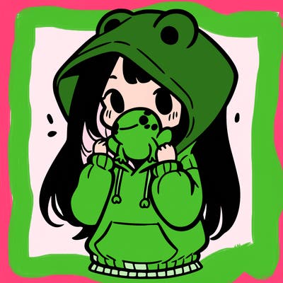 a girl holding a froggy hoodie