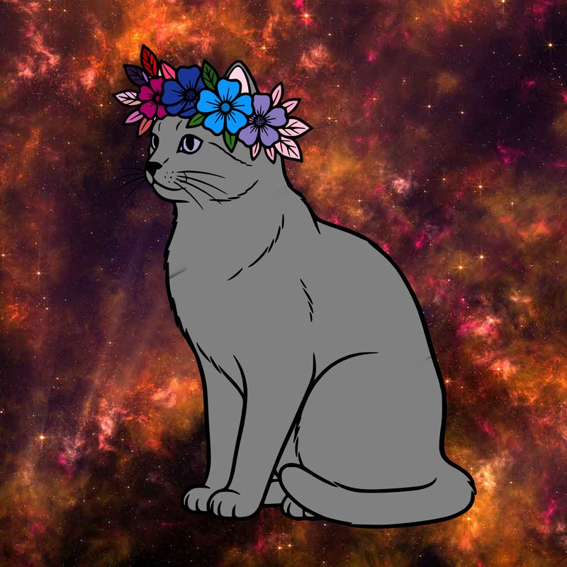make a cat sitting down with a flower crown