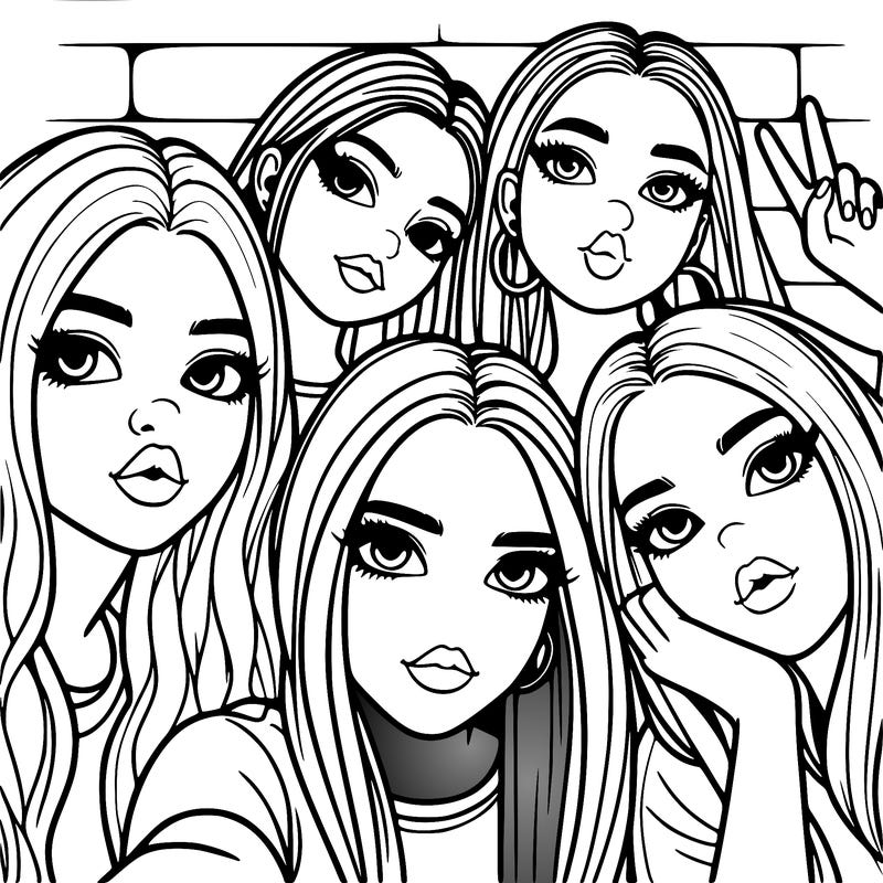 group of teen girls friends y2k up close in a selfie