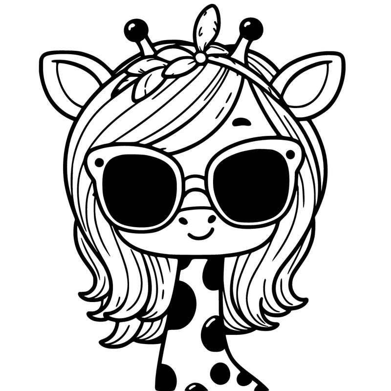 cute female giraffe wearing sunglasses on top of her head like a headband