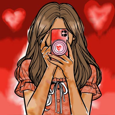 a realistic girl holding her phone taking pictures