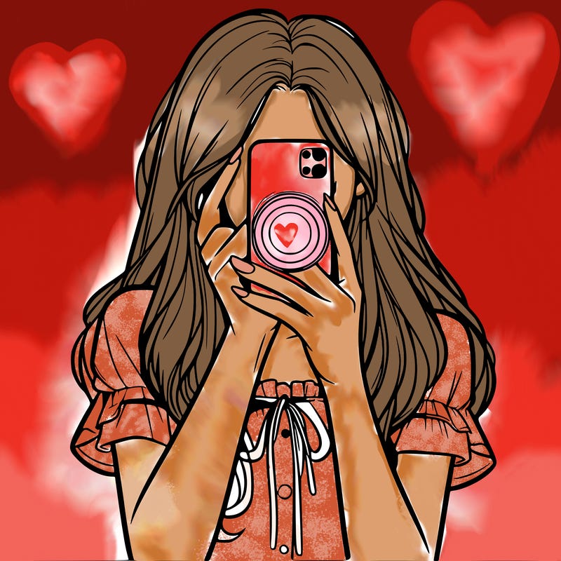 a realistic girl holding her phone taking pictures