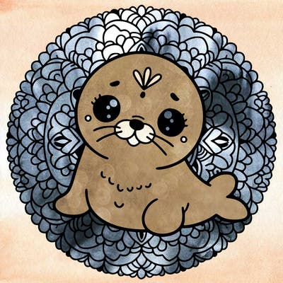 a cute baby seal mandala
