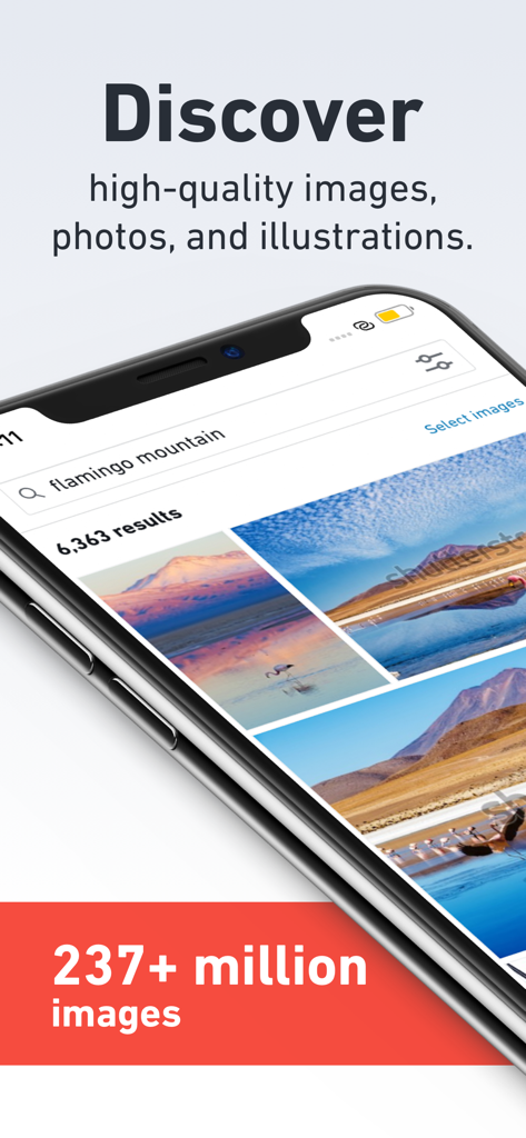 Shutterstock - Stock Photos - Oberfläche der Shutterstock-Mobil-App, die eine Suche nach Stockfotos und Illustrationen auf einem iPhone zeigt