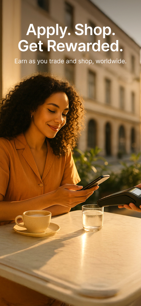 Uma mulher usando o aplicativo Bybit para pagar em um terminal de café e ganhar recompensas em criptomoedas.