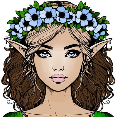 realistic female elf with flower crown