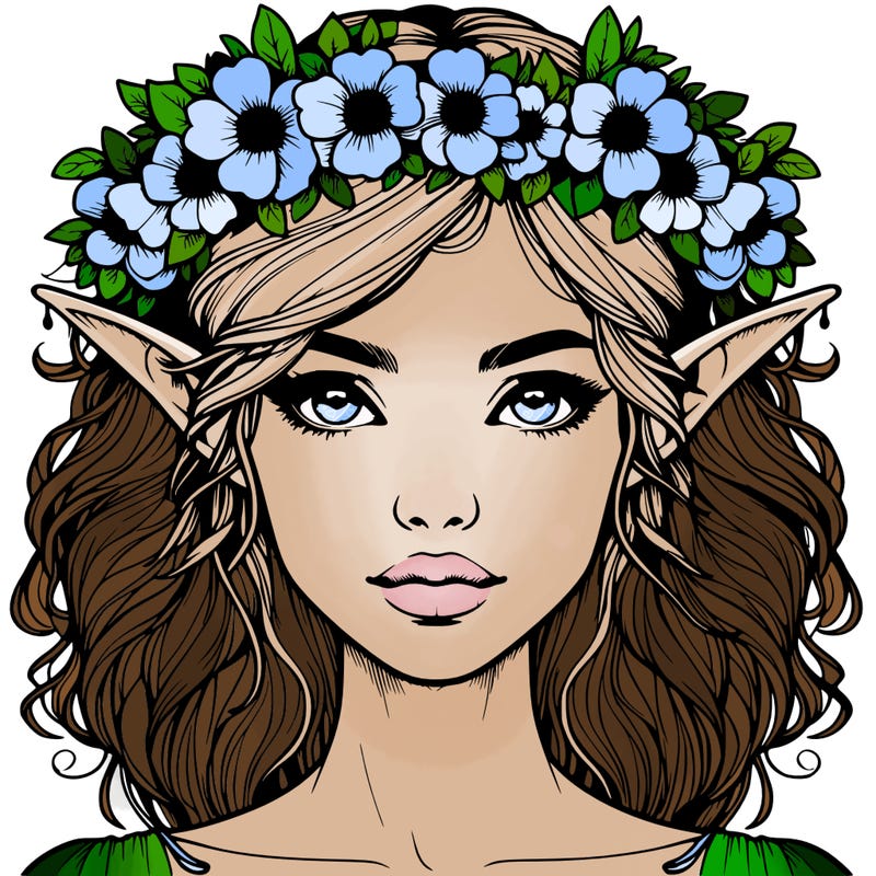 realistic female elf with flower crown