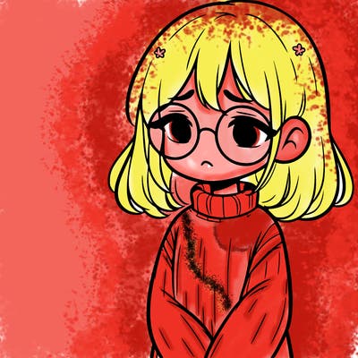 sad girl with glasses in a sweater