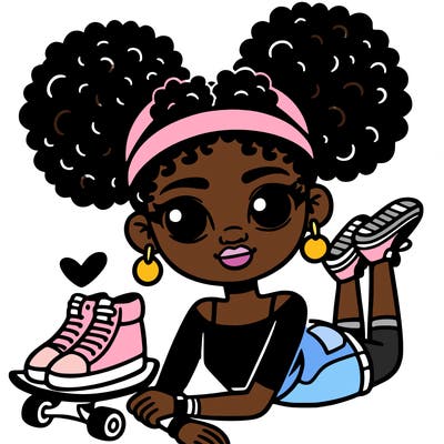 90s skater girl with 2 afro puff buns