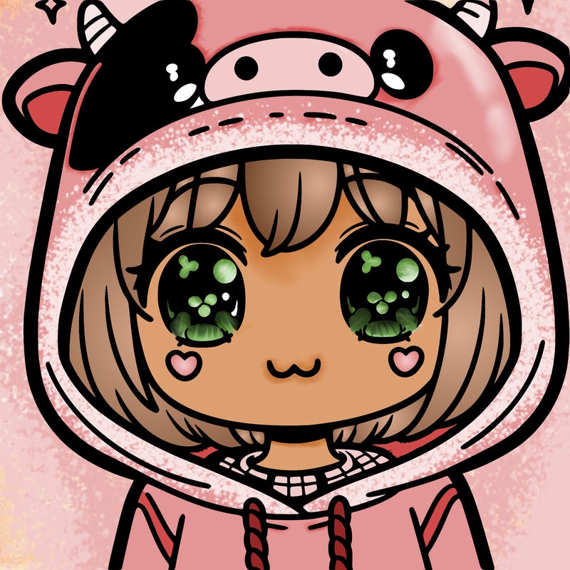 kawaii girl with cow hoodie