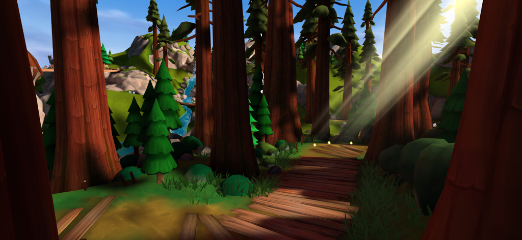 Wildshade Fantasy Horse Races - A sunlit wooden racing path through a magical redwood forest environment