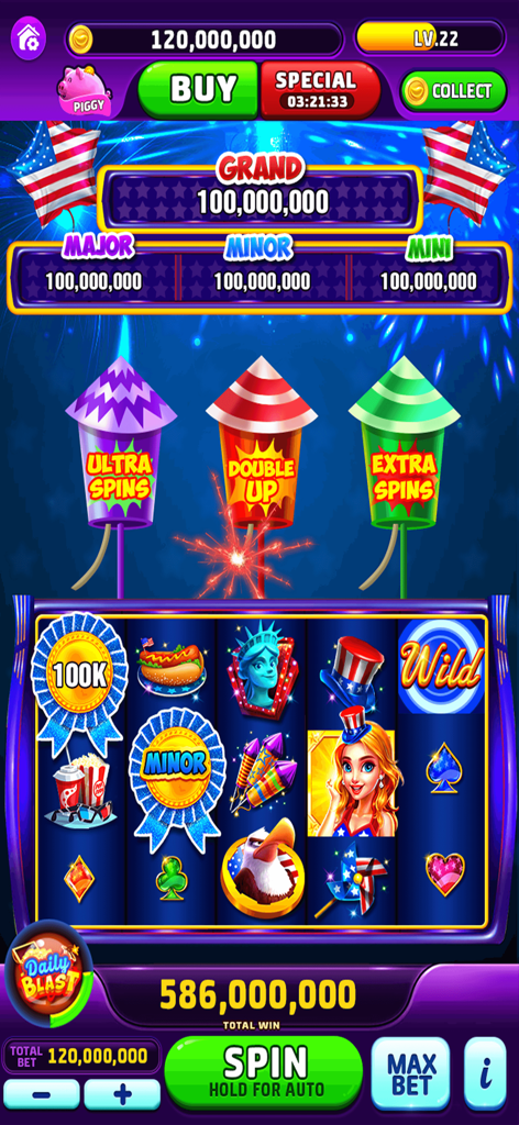 Wild Vegas - Casino Slots - Wild Vegas Casino Slots gameplay showing a patriotic themed machine with large jackpots
