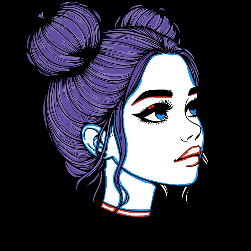 realistic girl with buns on the top of her head