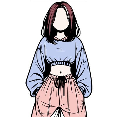 realistic girl faceless with baggy pants and a crop top