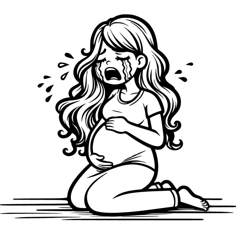 a pregnant woman on the floor crying